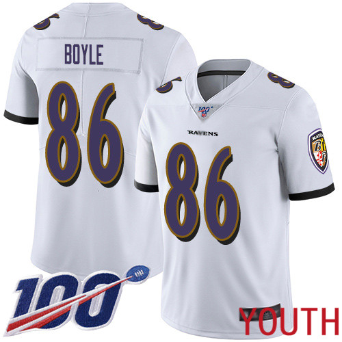 Baltimore Ravens Limited White Youth Nick Boyle Road Jersey NFL Football 86 100th Season Vapor Untouchable